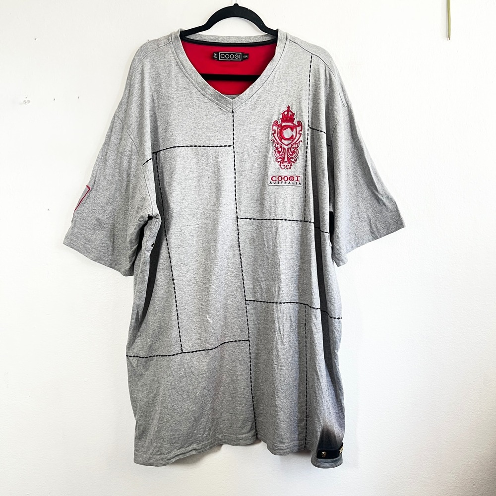Coogi Australia T Shirt Mens XXXL Grey Patchwork Stitch 100% Cotton Vintage